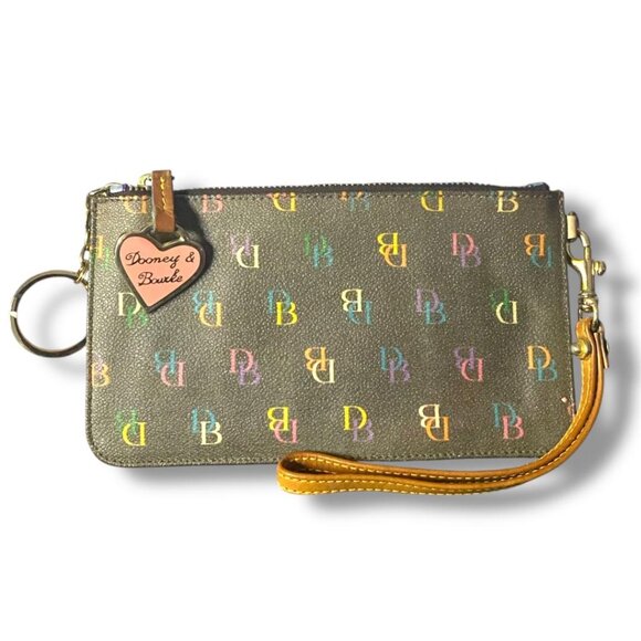 Dooney & Bourke Handbags - Dooney & Bourke - monogram wristlet featuring rainbow zipper and heart charm